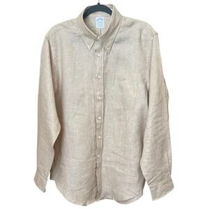 Brooks Brothers Irish Linen Sport Shirt Regular Fit Large Beige Long Sleeve